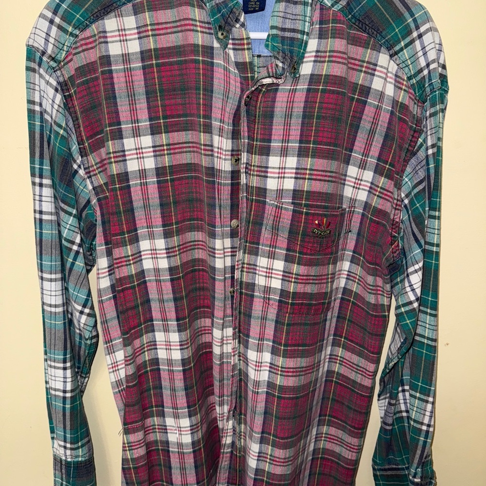 Men's Plaid Button-Down Shirt - Red and Green
